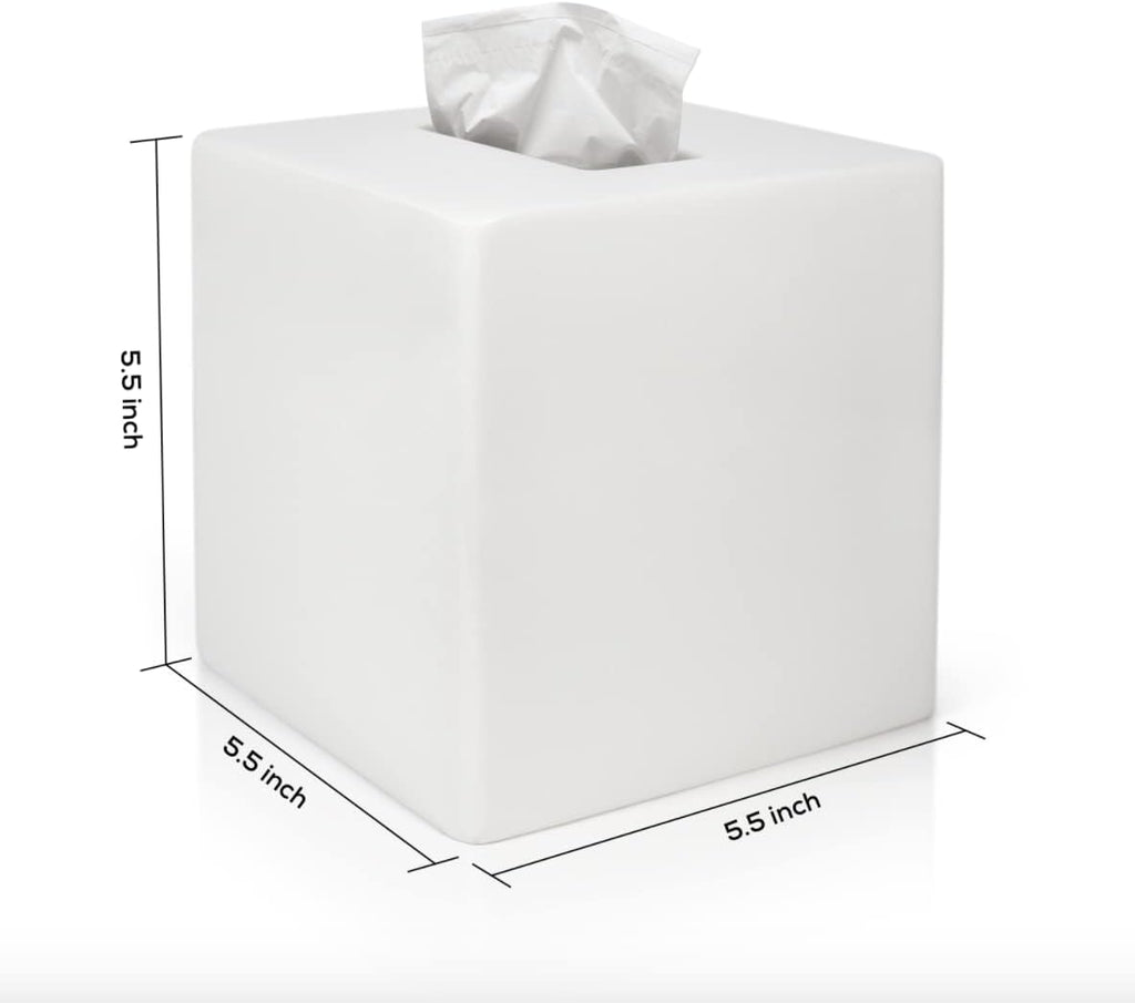White Tissue Box Cover Square –Heavy Hand-Poured Resin Tissue Box Cover Holder –Home Decor Cube Square Tissue Box Holder with High Gloss Lacquer Finish – Stays Shiny & Won’t Move When Pulling Tissues