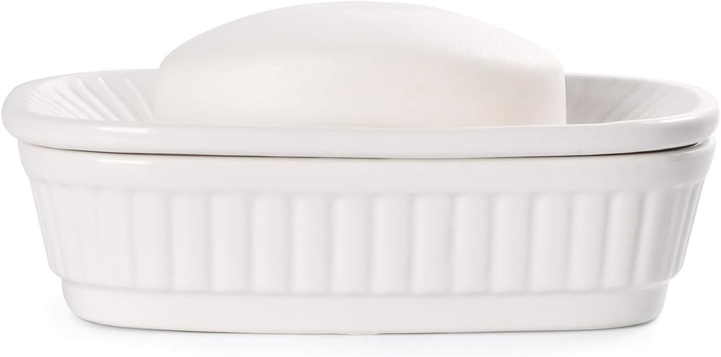 ANTIS'S HOME Ceramic Double Layer Self Draining White Soap Dish Bathroom Kitchen