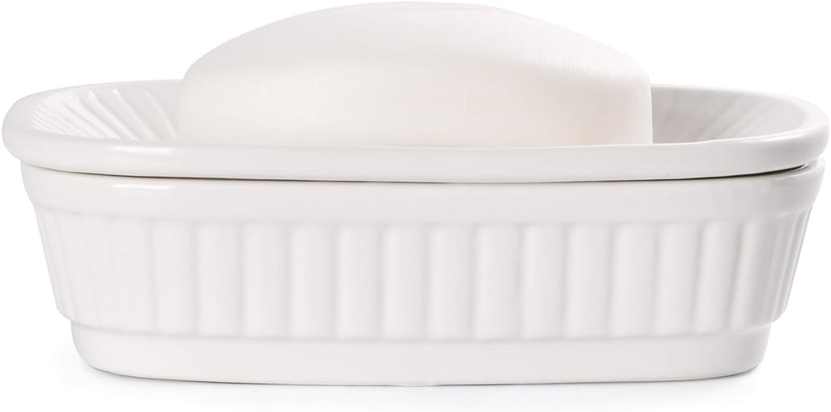 ANTIS'S HOME Ceramic Double Layer Self Draining White Soap Dish Bathroom Kitchen
