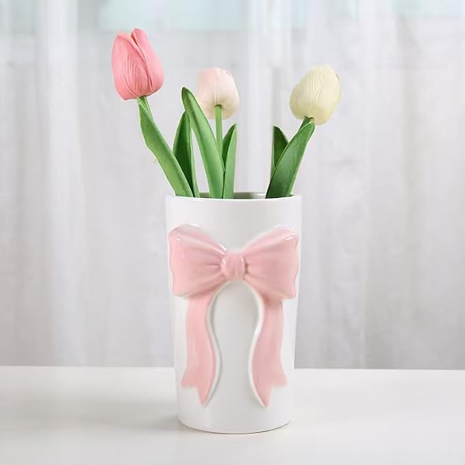 Pen Holder Bow Vase, White Flower Vase for Home Decor