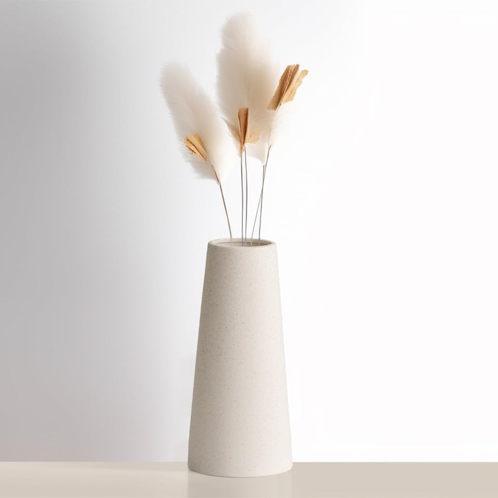 White Ceramic Vase, 8.5 Inch Flowers Vase for Pampas Grass, Rustic Table Vase for Centerpieces, Simple Modern Vase for Home Office Decor - Creamy White (Pack of 3)