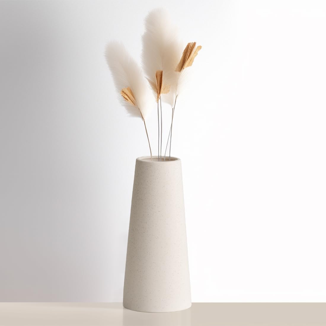 White Ceramic Vase, 8.5 Inch Flowers Vase for Pampas Grass, Rustic Table Vase for Centerpieces, Simple Modern Vase for Home Office Decor - Creamy White (Pack of 3)