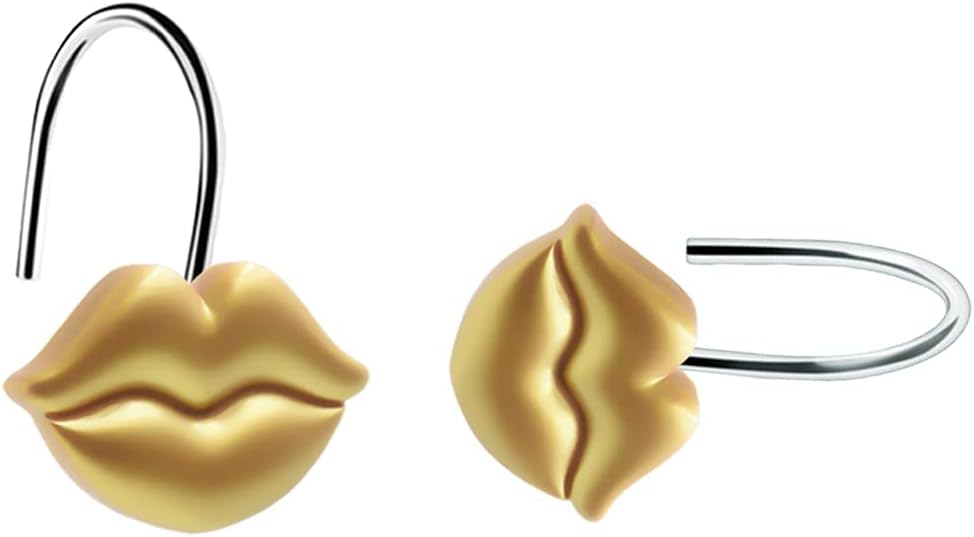 Gold Shower Curtain Hooks Rings, Gold Lips, Set of 12