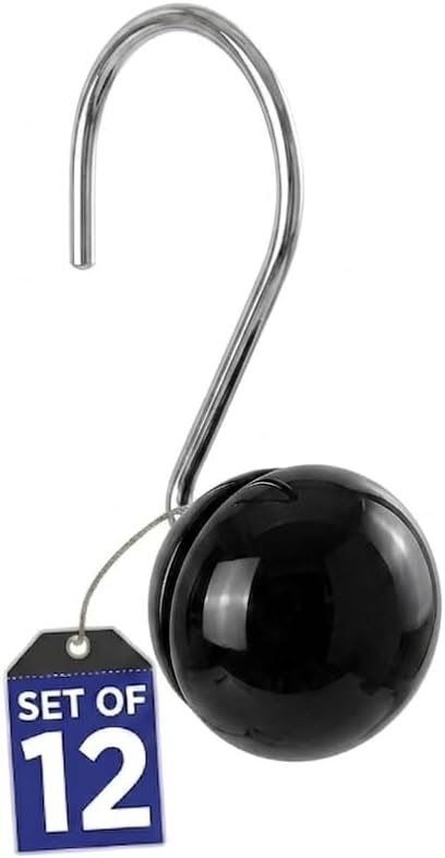 Creative Scents Black Shower Curtain Hooks Decorative | Set of 12