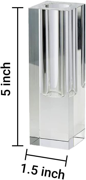 Serene Spaces Living Small Modern Crystal Square Bud Vase, Decorative Single Flower Vase for Wedding Centerpieces, Events, Parties, Home Décor Accents, Measures 5" Tall, 1.5" Long, 1.5" Wide