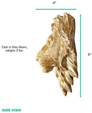 WallCharmers Lion Head Wall Decor, 9", Gold Resin, Faux Taxidermy, for Nook