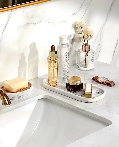 Emibele Bathroom Tray Countertop Organizer, 10" Resin Oval Vanity Tray