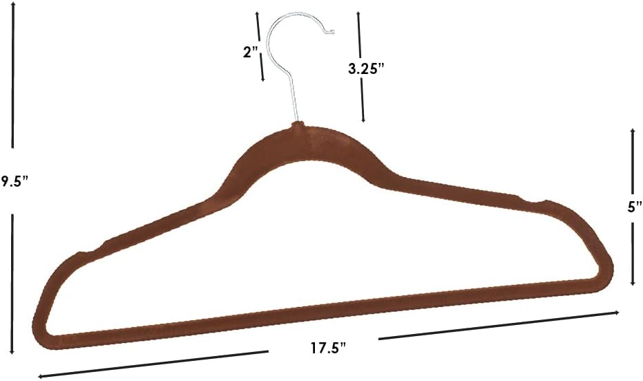 Velvet Clothes Hangers (Pack of 10), Brown, by Home Basics | Felt Hangers for Tops, Jackets, Dresses, and Pants | Contoured Hangers with Notches | Ultra-Thin Space Saving Clothes Hangers