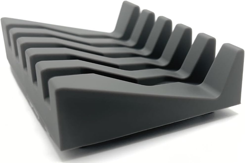Silicone Draining Soap Dish, Sloped Angled Design, Chevron Pattern, Universal Fit, Extra Thick (Grey, 4.5"x3.2")