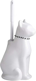 Cat Toilet Brush Holder - Ceramic Whimsical Feline Design with Wide-Mouth Storage, Black Toilet Bowl Brush and Holder Set Cute for Bathroom Ground, Easy-Clean Cat Lover Gift (White)