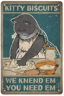 KKitty Biscuits - 8x12 Inches Retro Metal Tin Sign, Funny Cute Cat Wall Art Decor for Home Kitchen Farm Restaurant Bakery, Baking Sign Gift for Cat Lovers, Friends, Family