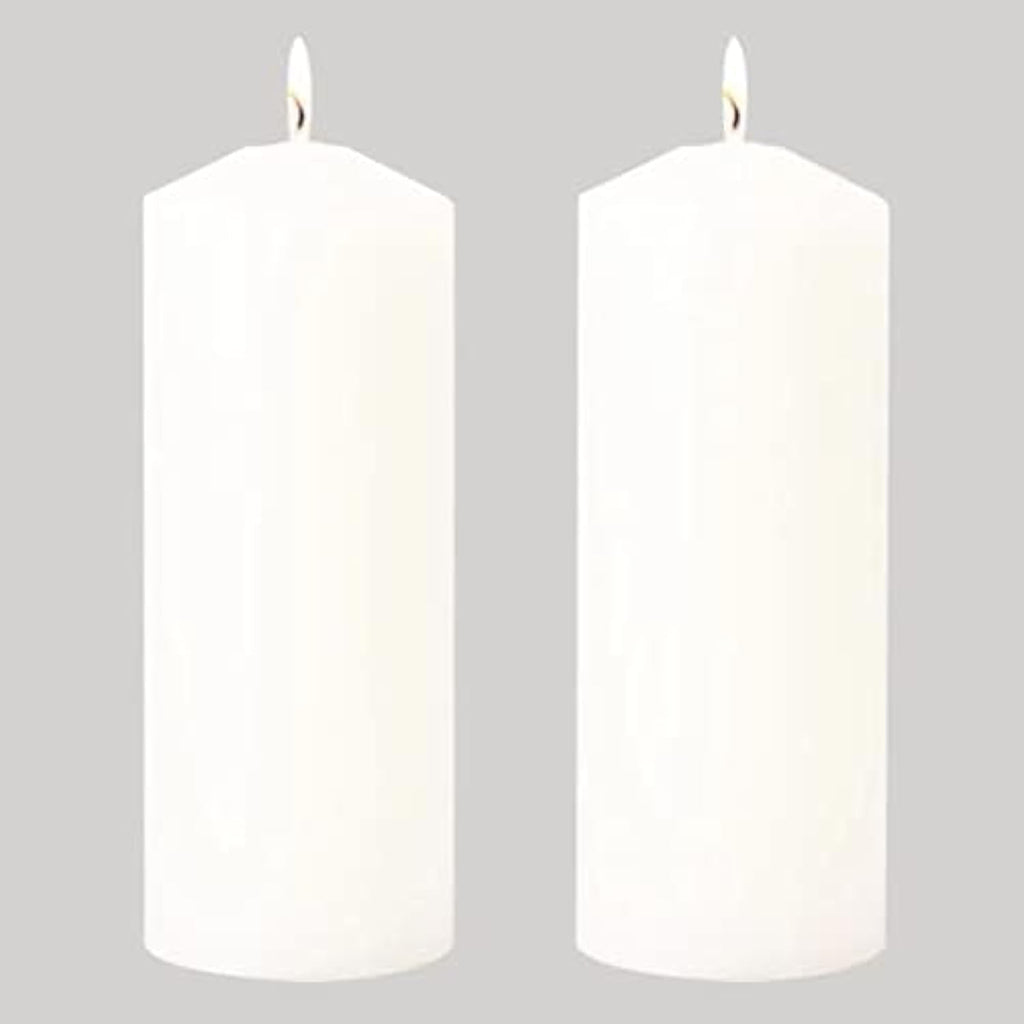 Pillar Candles Set of 2, Unscented Large White Emergency Candle, 3x8 inches Hand Poured Tall Candles Bulk, Non-Toxic Smokeless Dripless and Unscented Candles for Home Wedding Decor