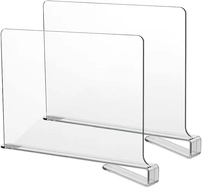 LikeU Acrylic Shelf Divider,Wood Shelf Dividers,Clear Closet Shelf Separators Clothing Organizer Perfect for Bedroom Shelving Organization and Kitchen Cabinet Shelf Storage,2 PCS