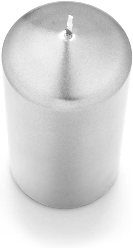 Metallic Cone Top Pillar Candles by Bask - Set of 3-3" x 6" Dripless Unscented Holiday Candles in Metallic Silver for Home Decor, Relaxation & All Occasions