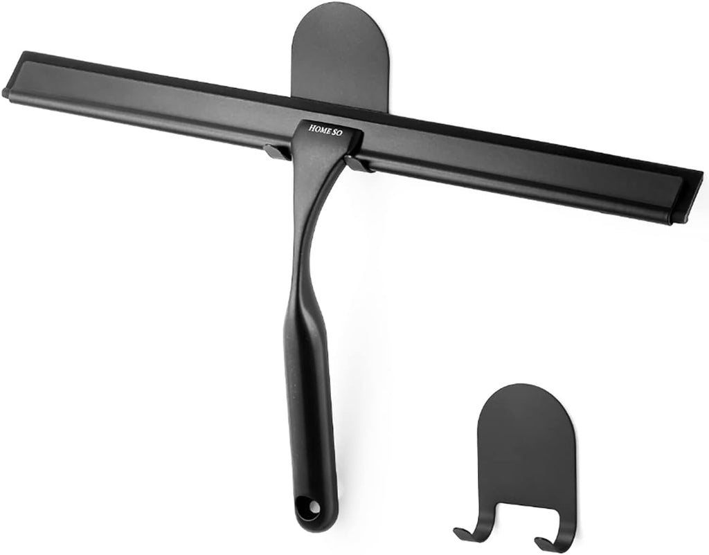 HOME SO Stainless Steel Shower Squeegee, Matte Black 12" Rubber Blade