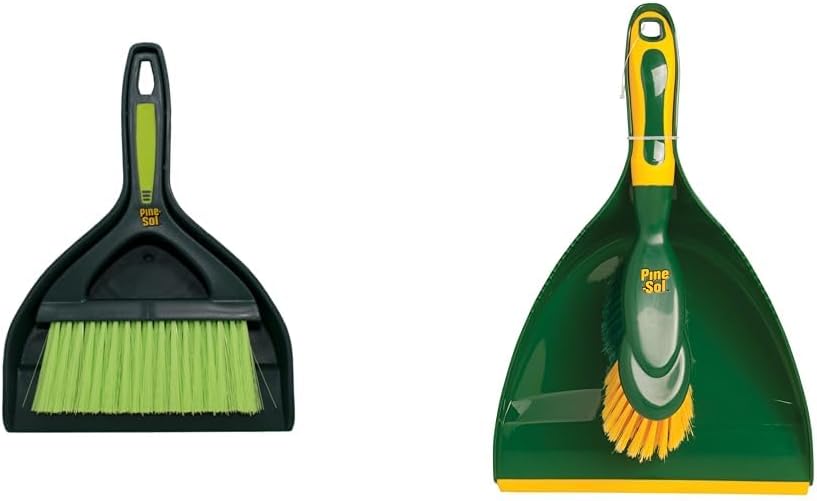 Pine-Sol Mini Dustpan and Brush Set | Nesting Snap-On Design | Portable, Compact Dust Pan and Hand Broom for Cleaning, Green & Dustpan and Brush Set | Nesting Snap-On Design