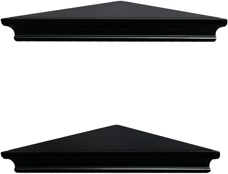 AHDECOR Black Floating Corner Shelves, Elegant Wall-Mounted Corner Shelf for Decorative Display and Storage in Any Room, Set of 2