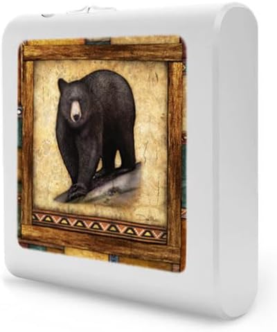 Art Plates Dimmable LED Night Light - Rustic Black Bear Print - Plug-in with Dusk to Dawn Sensor, Adjustable Brightness - Ideal for Bathroom, Bedroom, Cabin, Hallway, Kitchen