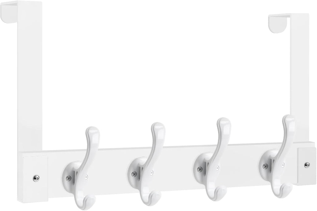 Homode Over The Door Hooks Heavy Duty, Wood Over Door Hanger Hook, Over Door Towel Rack with Coat Hooks for Hanging Towels Clothes Hats Bags, Back of Bathroom Door, White