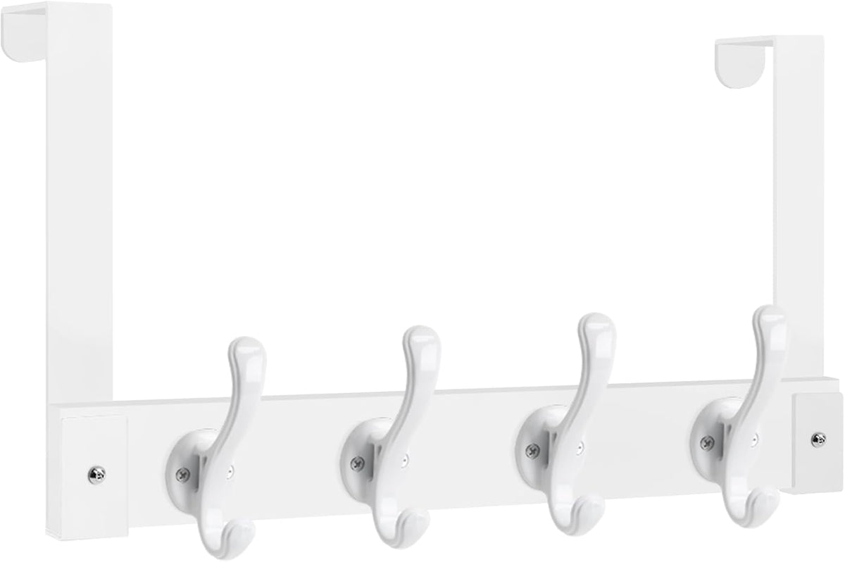 Homode Over The Door Hooks Heavy Duty, Wood Over Door Hanger Hook, Over Door Towel Rack with Coat Hooks for Hanging Towels Clothes Hats Bags, Back of Bathroom Door, White
