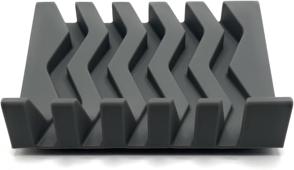 Silicone Draining Soap Dish, Sloped Angled Design, Chevron Pattern, Universal Fit, Extra Thick (Grey, 4.5"x3.2")