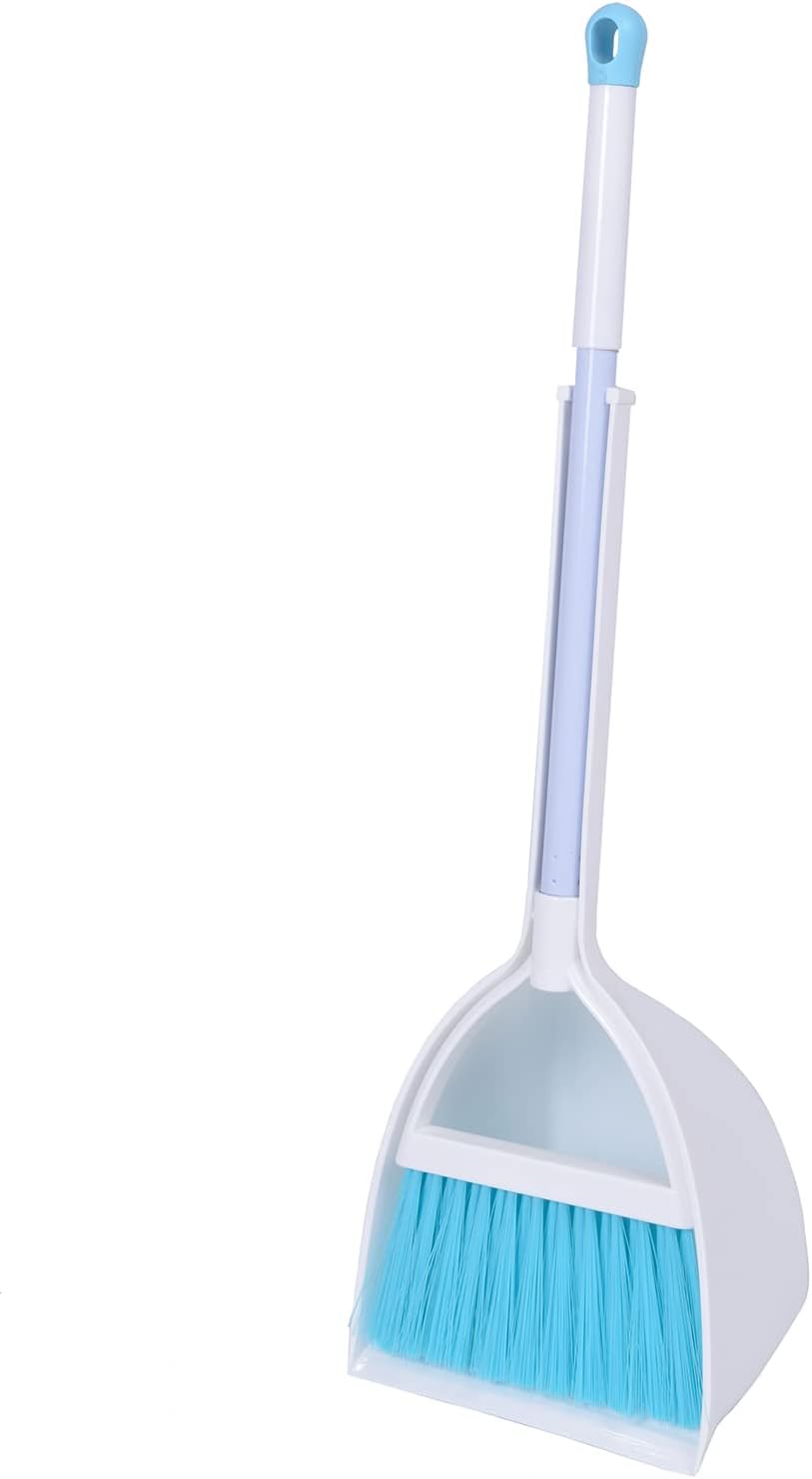 Mini Broom with Dustpan for Kids,Little Housekeeping Helper Set (White+Sky Blue)