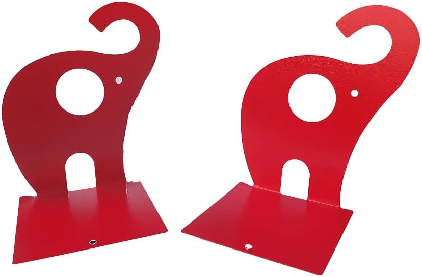 one Pair Cute Cartoon Elephant Nonskid Bookends Art Bookend Metal Bookends (Red)