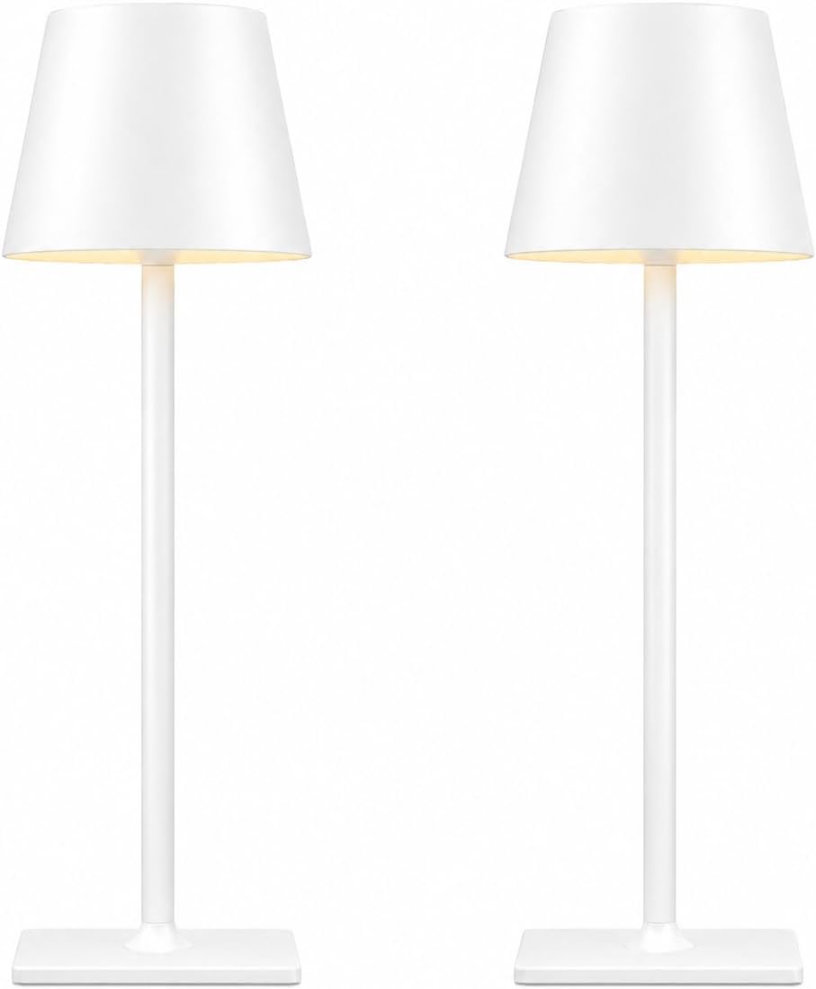 White Cordless Table Lamp Set of 2 for Patio Restaurant Home Dinner Kitchen