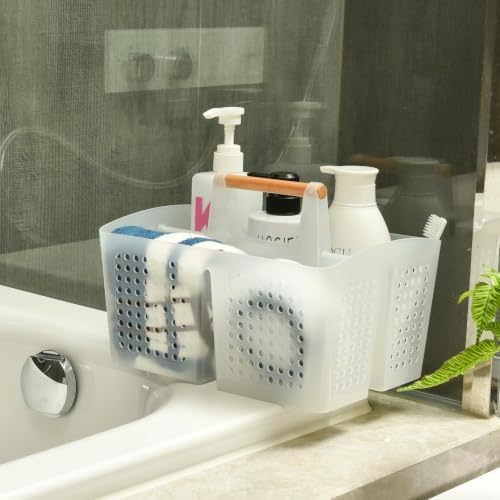 Portable Shower Caddy Basket with 3 Compartments and Handle, Black