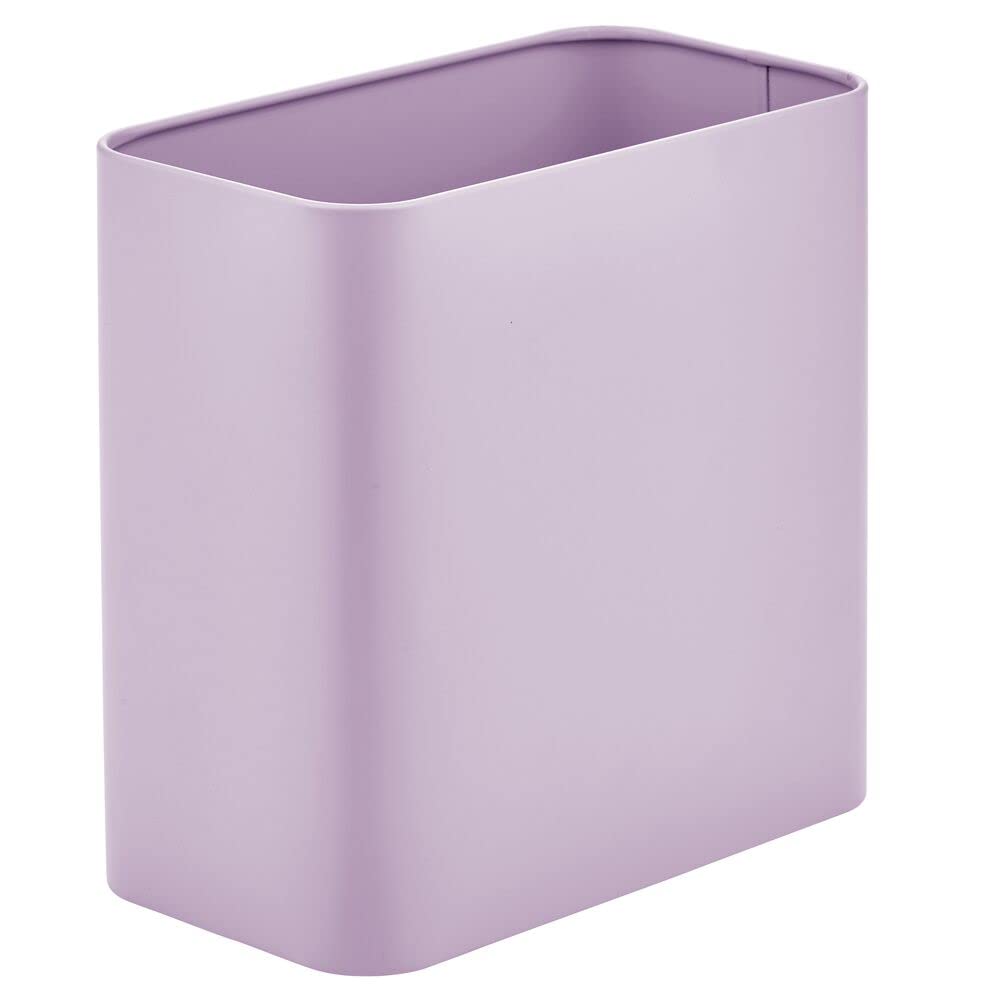 mDesign Metal Wastepaper Bin — Compact Rectangular Bathroom Bin — Rubbish Basket for Home and Office — Light Purple