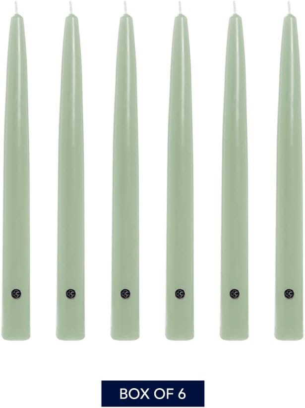 Colonial Candle Unscented Taper Candle, Handipt Collection, Green, 10 in, Pack of 6 Candlesticks - Up to 8 Hours Burn