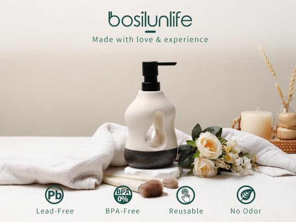 BosilunLife Ceramic Soap Dispenser - Soap Pump Dispenser Bathroom Kitchen