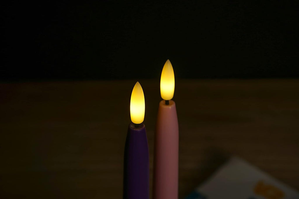 Stmarry Flameless Advent Candles, Set of 4 - Flickering LED Flame, 11 Inch Taper Candlesticks, Remote Controlled, Purple and Pink for Christmas Wreath