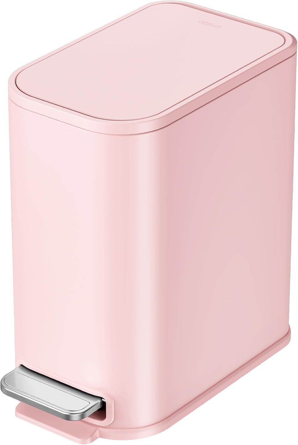 Cesun Small Bathroom Trash Can with Lid Soft Close & Pedal, 1.3 Gal, Pink