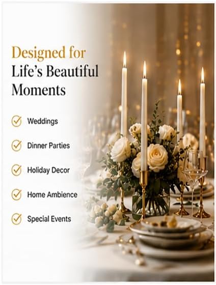 Metallic Pearl White Taper Candles for Wedding Table Centerpieces