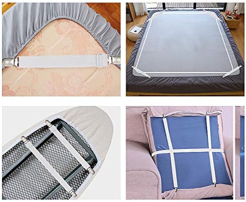 Adjustable Bed Sheet Straps Suspenders Elastic Sheet Fasteners Grippers Garters Clips for Flat & Fitted Sheet Corner Holder,Ironing Board Cover, Mattress, Cribs, Sofa Cushion& More(Short Type-8 Pack)