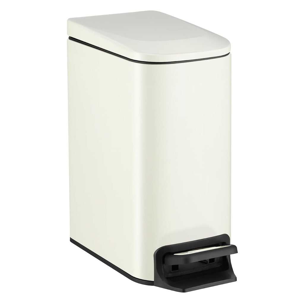 TIPGO Small Bathroom Trash Can with Lid, 1.6 Gal, Soft Close, Cream