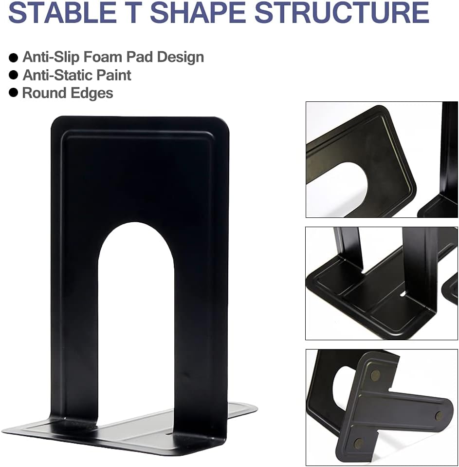 Book Ends, Metal BookEnds Heavy Duty bookend (Black 10 Pair)