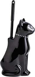 Cat Toilet Brush Holder - Ceramic Whimsical Feline Design with Wide-Mouth Storage, Black Toilet Bowl Brush and Holder Set Cute for Bathroom Ground, Easy-Clean Cat Lover Gift (Black)