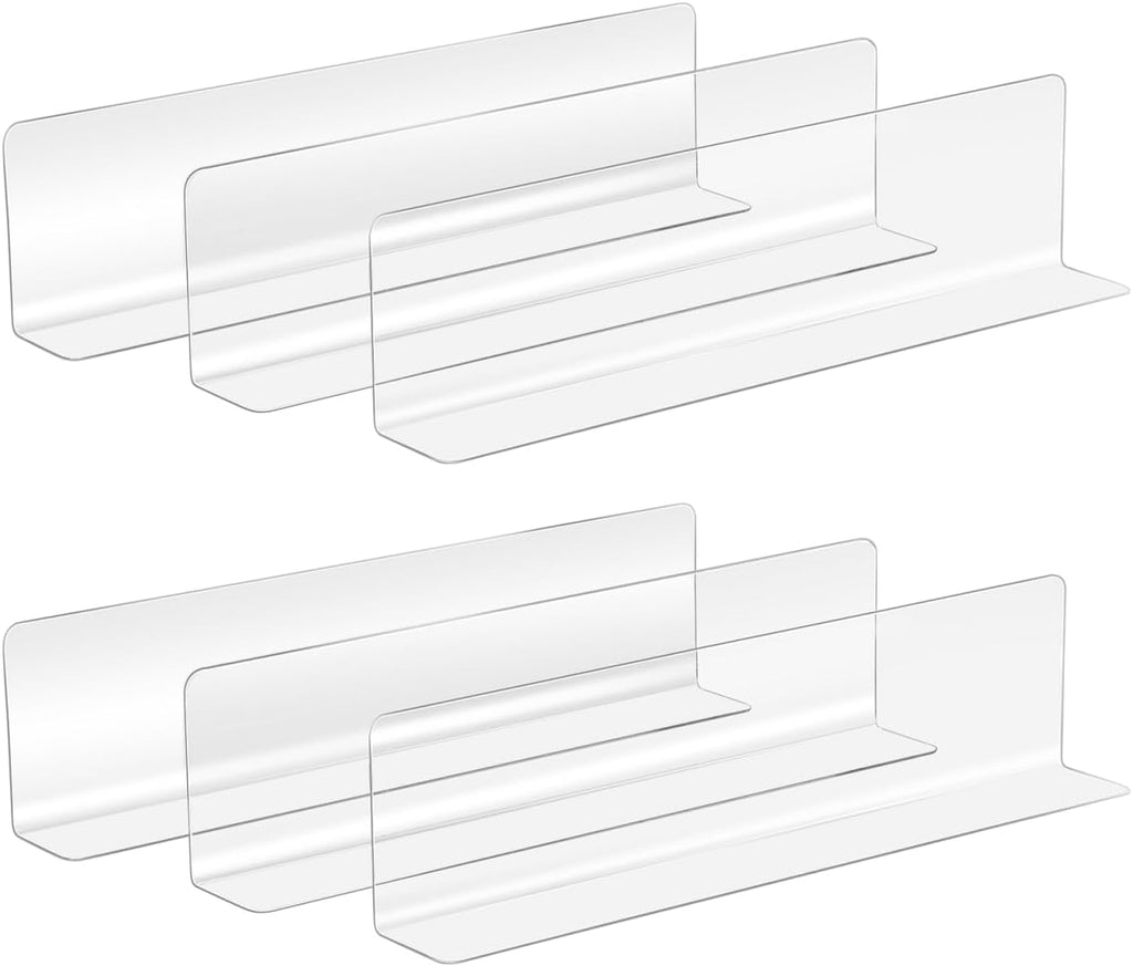 Cabilock 20pcs L-Shaped Shelf Dividers 7.87 Inch Clear Plastic Organizers for Home Cabinet and Supermarket Shelves Stable Design for Efficient Storage of Drinks Bread and Snacks