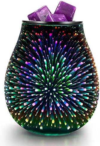 Inrorans Glass Electric Wax Melt Warmer Oil Burner with Stable Heating PTC Reusable Silicone Tray 7 Colorful Changing Led Light Night Light Scent Warmer for Home Fragrance Warmers-Firework