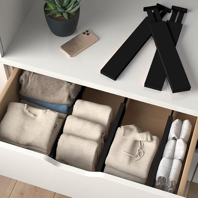 6-Pack Drawer Dividers 2.6-Inch High Dresser Organizer 16 to 22 Inch, Black
