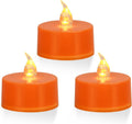 12 Pack Warm Yellow Light Flameless Tea Lights, Orange Base, Last 100H