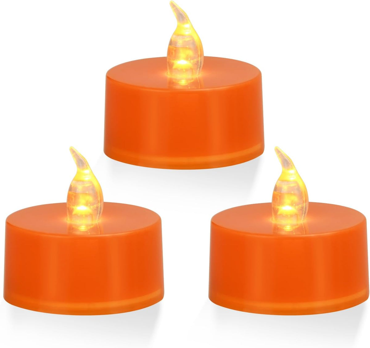 12 Pack Warm Yellow Light Flameless Tea Lights, Orange Base, Last 100H