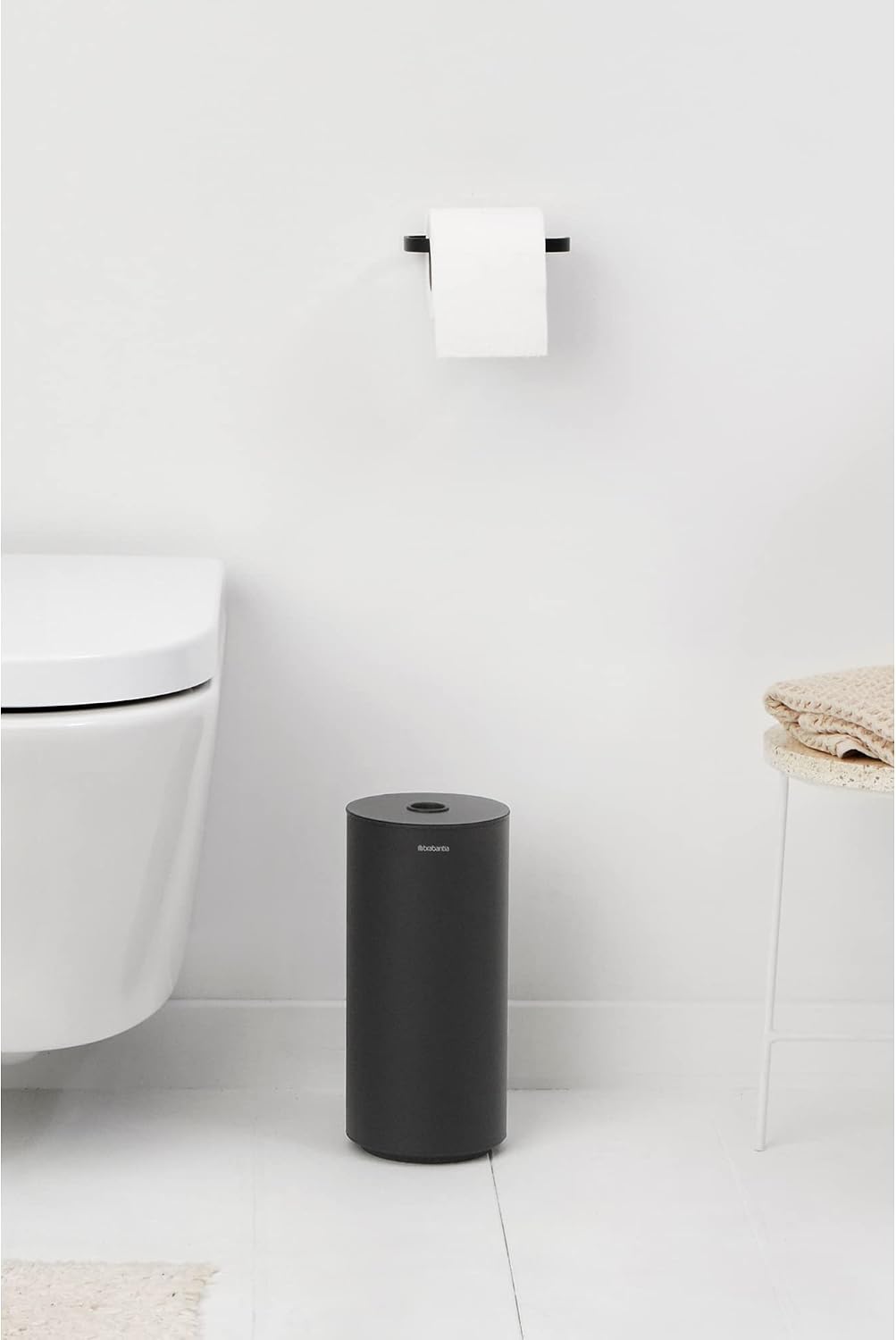 Brabantia Mindset Toilet Roll Dispenser (Mineral Infinite Gray) Anti-Rust, Discreet Bathroom Tissue Holder, 2 Spare Rolls (Ø 5.37") Wall-Mountable Tidy Storage