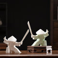 LYART Samurai Statue Decor Japanese Warrior Decor Children's Room Statues, Kongfu Tea Pet Decoration, Incense Holder for Stick Burner(White2 and Green2)