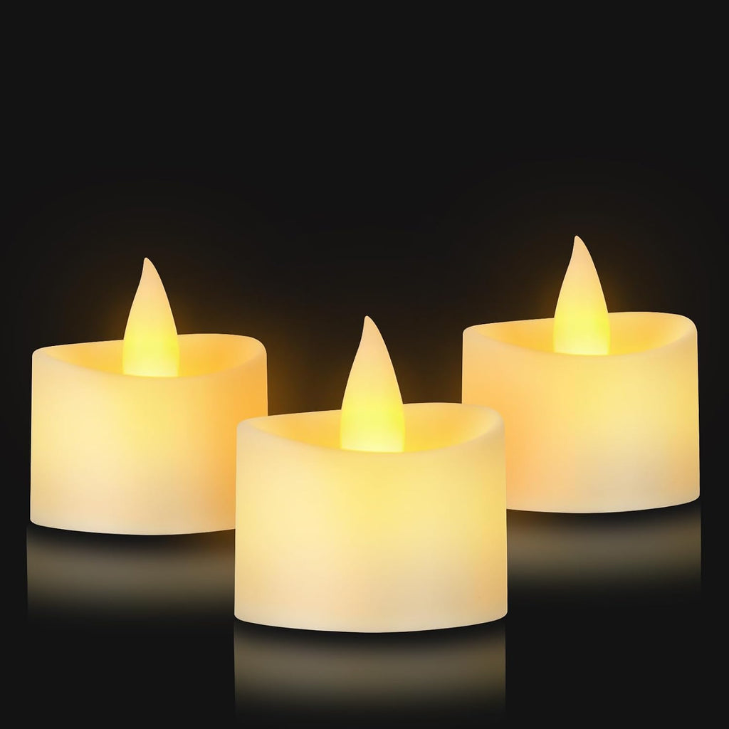 Ivory Flameless Tea Lights - 12 Pack Cozy LED Candles with Realistic Dancing Flicker, Standard Size Votives for Home Decor, Table Centerpiece, Bathroom (Ivory Base, 12 Pack)