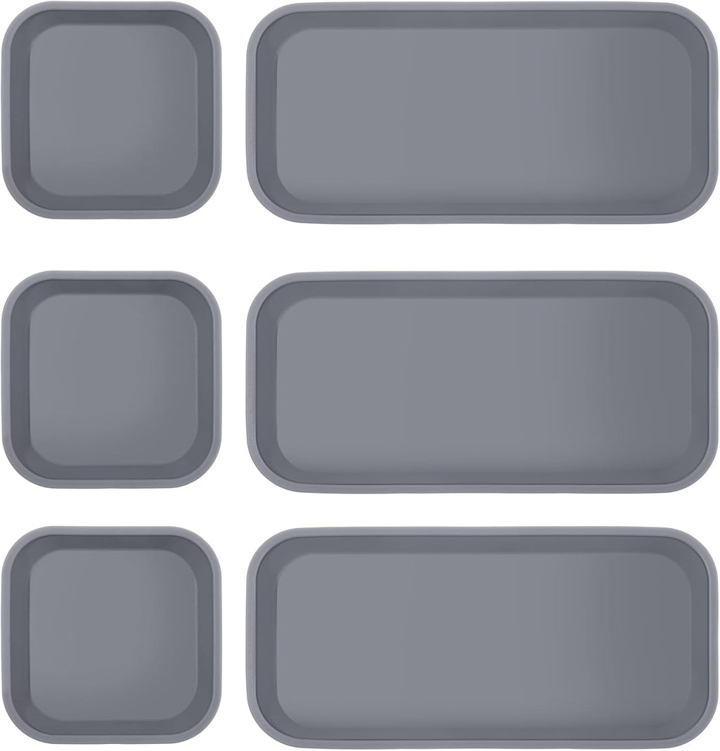 Wenqik 6 Pcs Mini Silicone Vanity Tray Bathroom Counter, Dark Gray