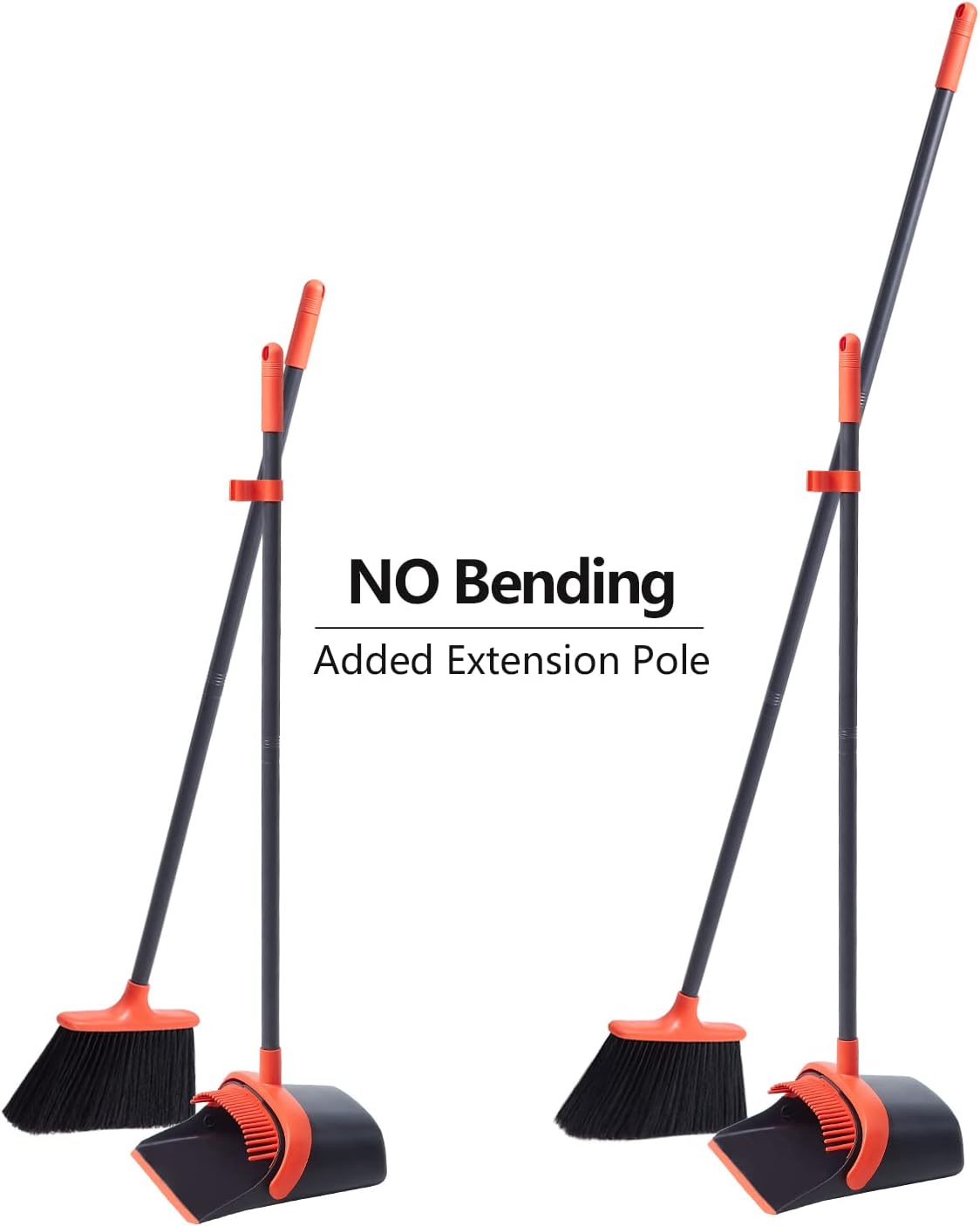 Broom with Dustpan Combo Set, Standing Broom and Dustpan Set Long Handle