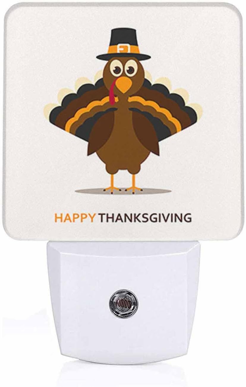 LED Night Light Plug into Wall with Dusk to Dawn Light Sensor White Energy Efficient Cartoon Thanksgiving Turkey Nightlight for Bedroom Bathroom Hallway Living Room Kitchen